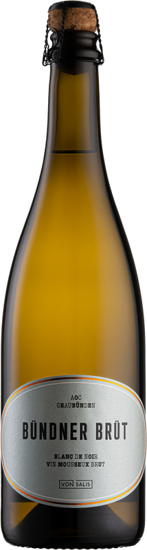 Bottiglia di Bündner Brüt Vin Mousseux AOC Blanc de Noir di Weinbau von Salis