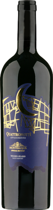 Bottiglia di Quattronotti Appassimento Negroamaro Night Harvest Salento IGT di Montemajor