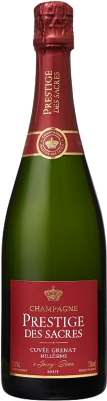 Bottiglia di Champagne Prestige des Sacres cuvée grenat Millesime Brut di Prestige des Sacres
