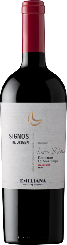 Bottiglia di Signos de Origen Carménère Selection Colchagua Valley DO di Emiliana Organic Vineyards