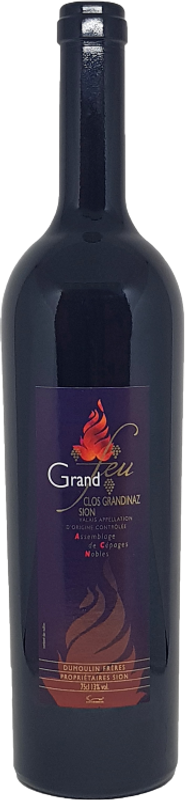 Bottiglia di Clos Grandinaz Grand Feu Assemblage Rouge Cru de Sion AOC di Dumoulin Frères