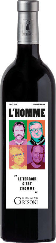 Bottiglia di L'Homme Pinot Noir Neuchâtel AOC di Domaine Grisoni