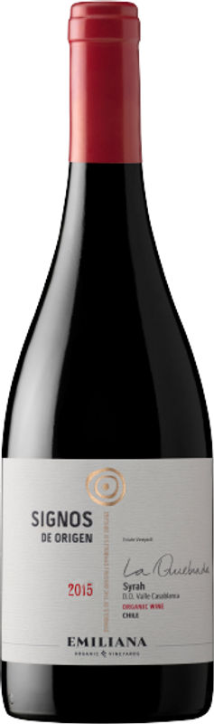 Bottiglia di Signos de Origen Syrah Selection Casablanca Valley DO di Emiliana Organic Vineyards