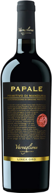 Bottiglia di Papale Linea Oro Primitivo di Manduria DOP di Varvaglione