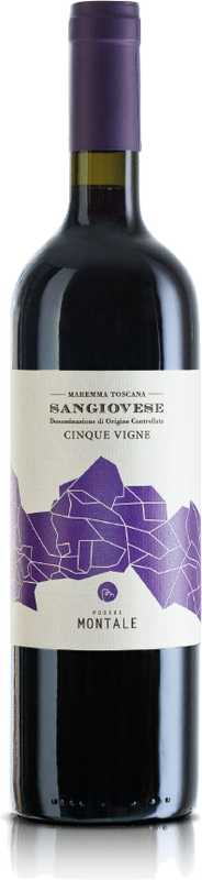 Bottiglia di Sangiovese Cinque Vigne Maremma Toscana DOC di Podere Montale