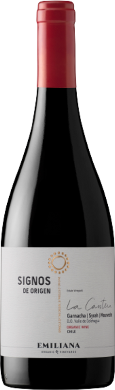 Bottiglia di Signos de Origen Garnacha/Syrah/Mourvèdre Colchagua Valley DO di Emiliana Organic Vineyards