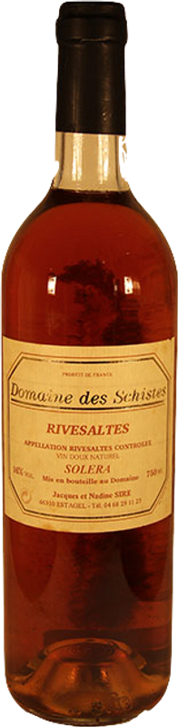 Bottiglia di Rivesaltes Solera Ambrée AOC di Domaine des Schistes