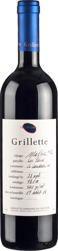 Bottle of Les Palins Vernissage Malbec Neuchatel VdP from Grillette Domaine De Cressier
