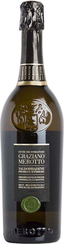 Flasche Cuvée del fondatore Graziano Merotto Rive di Col San Martino Valdobbiadene Prosecco Superiore DOCG brut Merotto von Merotto