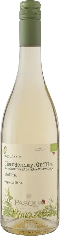 Bottiglia di Capitolo 104 Chardonnay-Grillo Organic Sicilia DOC Pasqua di Pasqua
